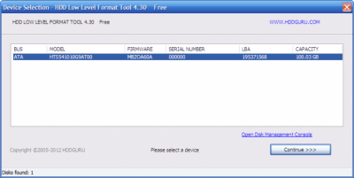 Скриншот приложения HDD Low Level Format Tool - №1