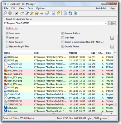 Скриншот приложения EF Duplicate Files Manager Portable - №1