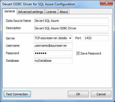 Скриншот приложения SQL Azure ODBC драйвер - №1