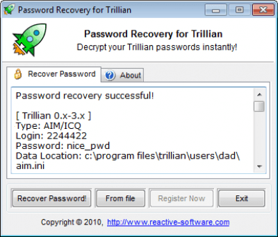 Скриншот приложения Password Recovery for Trillian - №1