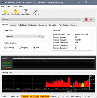 Скриншот приложения SoftPerfect Connection Emulator - №1