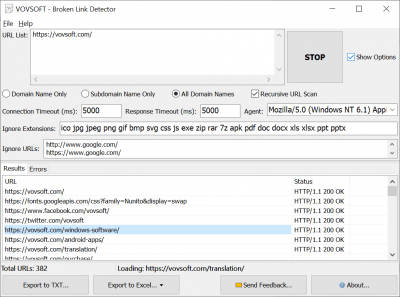 Скриншот приложения Vovsoft Broken Link Detector - №2