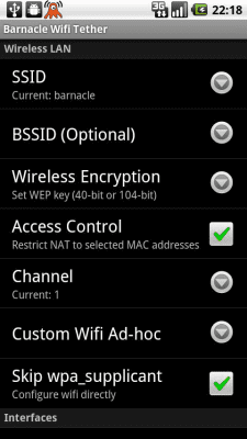 Скриншот приложения Barnacle Wifi Tether - №2