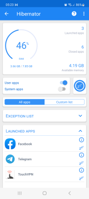 Скриншот приложения Hibernator: Force Stop Apps - №1